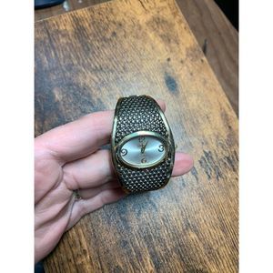 Geneva Gold Tone Oval Face Bangle Watch with Dark Bronze Accent